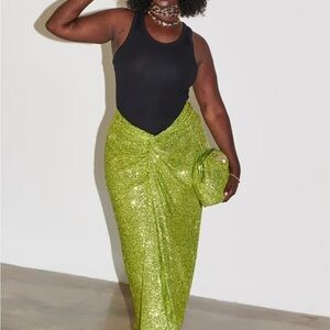 Never Fully Dressed Lime Sequin Maxi Skirt